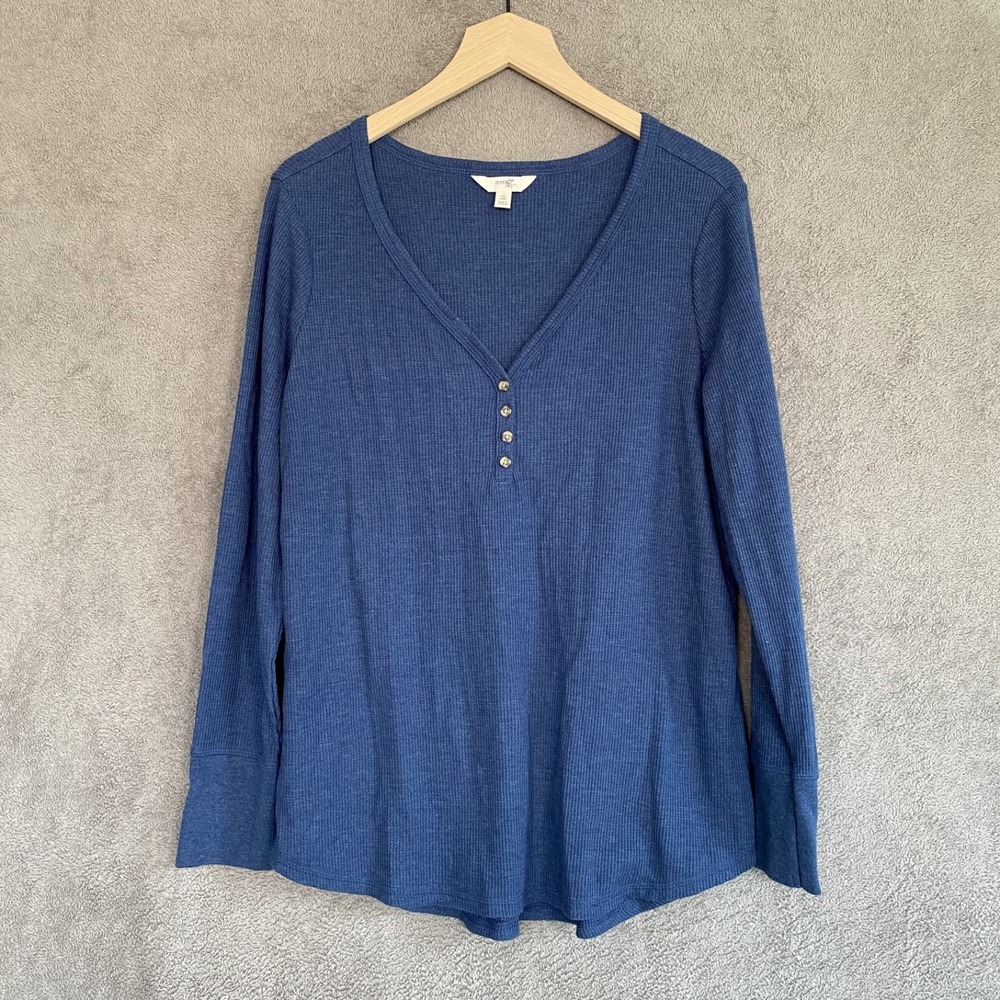 Y2K Terra Sky Womens Thermal Henley Size 0X 14W Everyday Layers Elena Gilbert